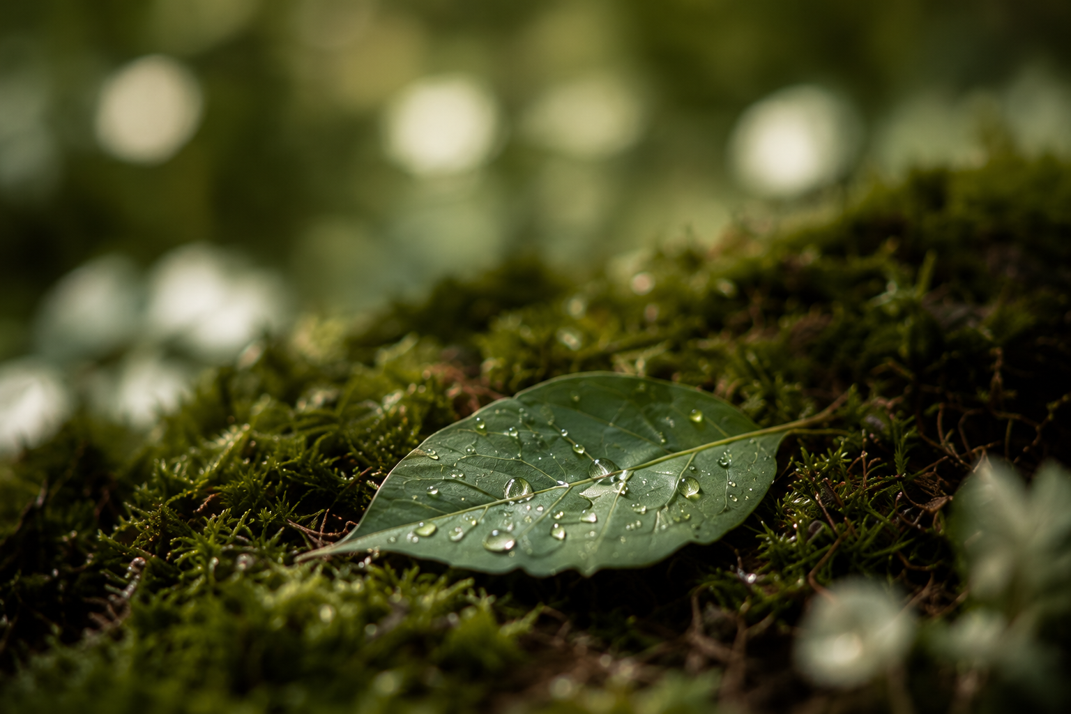 duurzame-uitvaart-mogelijkheden Groen blad met dauwdruppels, beeld bij een duurzame en milieubewuste uitvaart