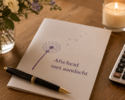 Kaart met de tekst Afscheid met aandacht, bij het bespreken van de kosten van een uitvaart